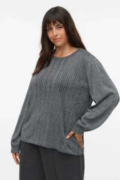 Suéter canelado lurex plus size
