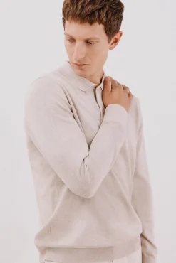 Suéter de cashmere de algodão com gola polo