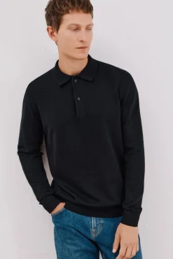 Suéter de cashmere de algodão com gola polo
