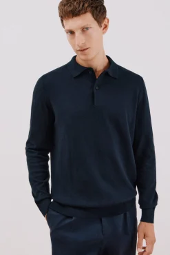 Suéter de cashmere de algodão com gola polo