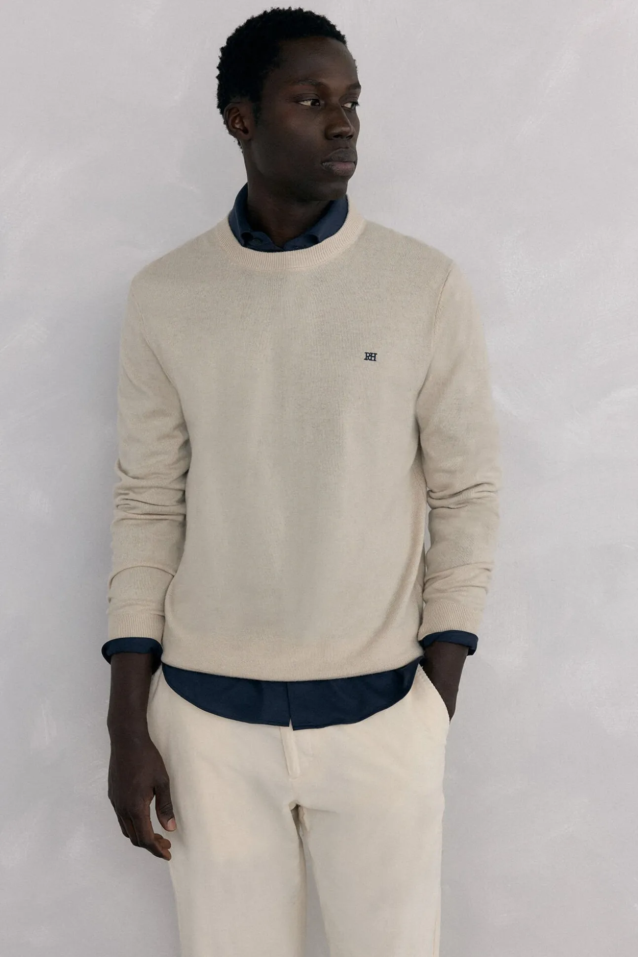 Suéter de gola caixa em lã merino e cashmere