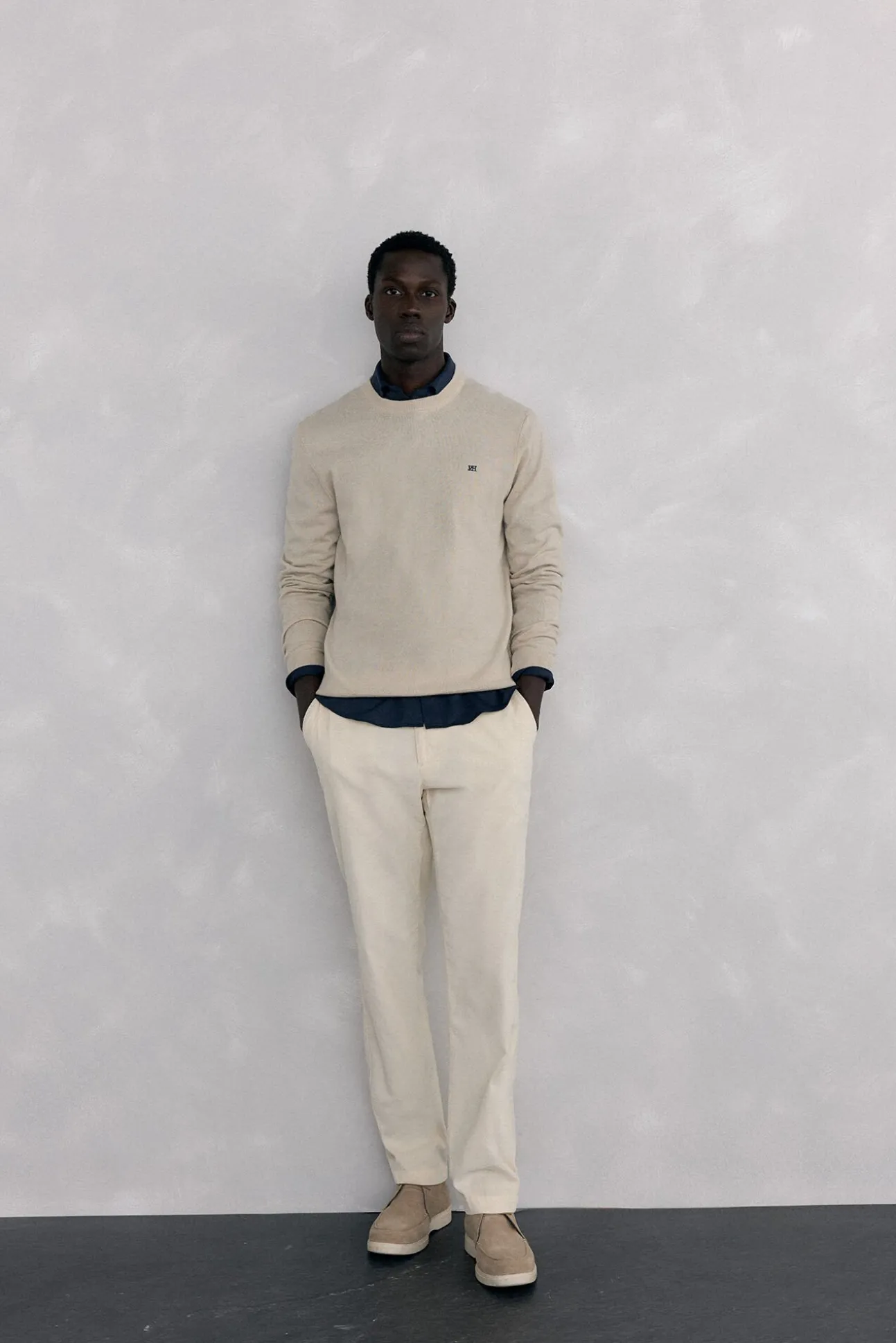 Suéter de gola caixa em lã merino e cashmere
