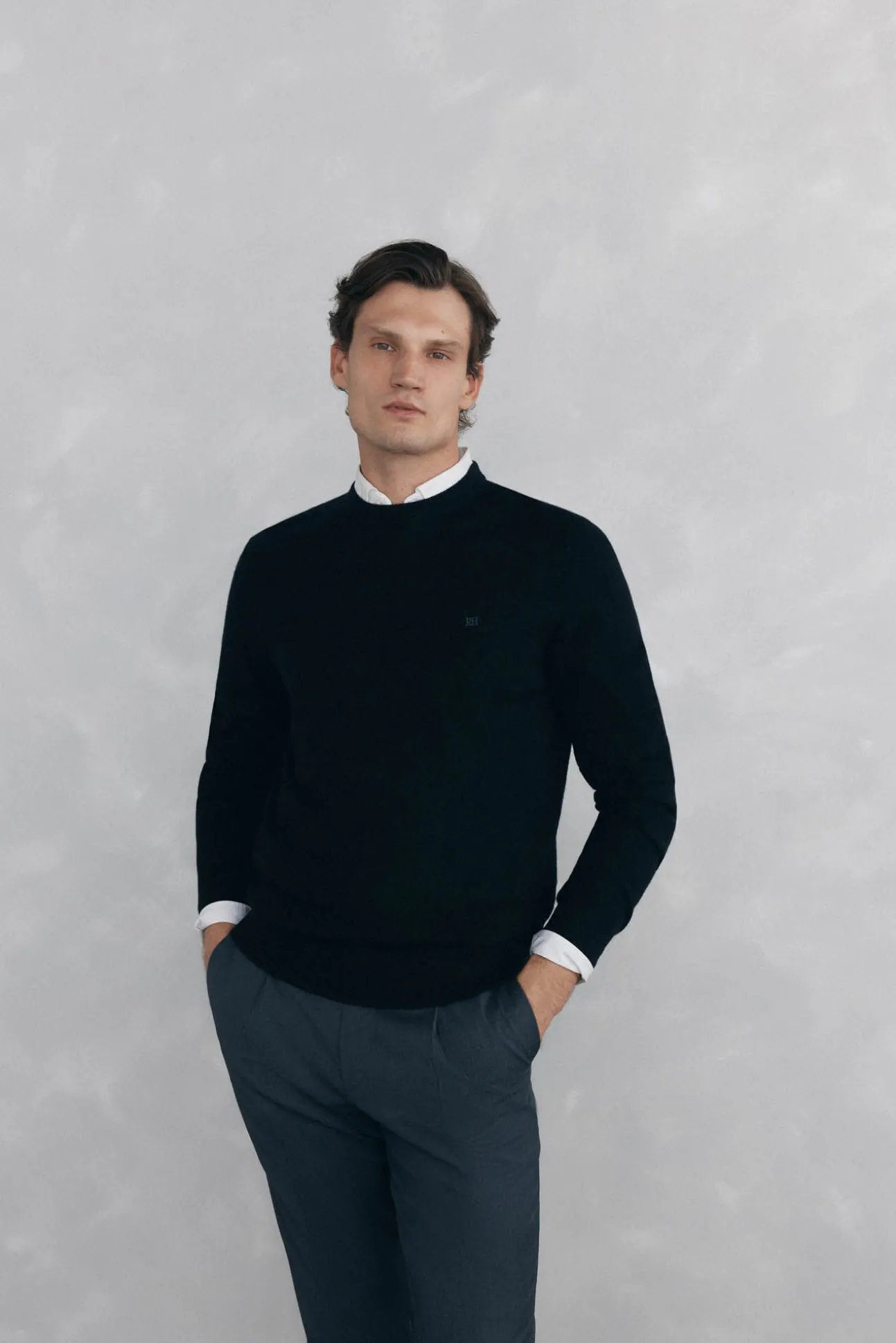 Suéter de gola caixa em lã merino e cashmere