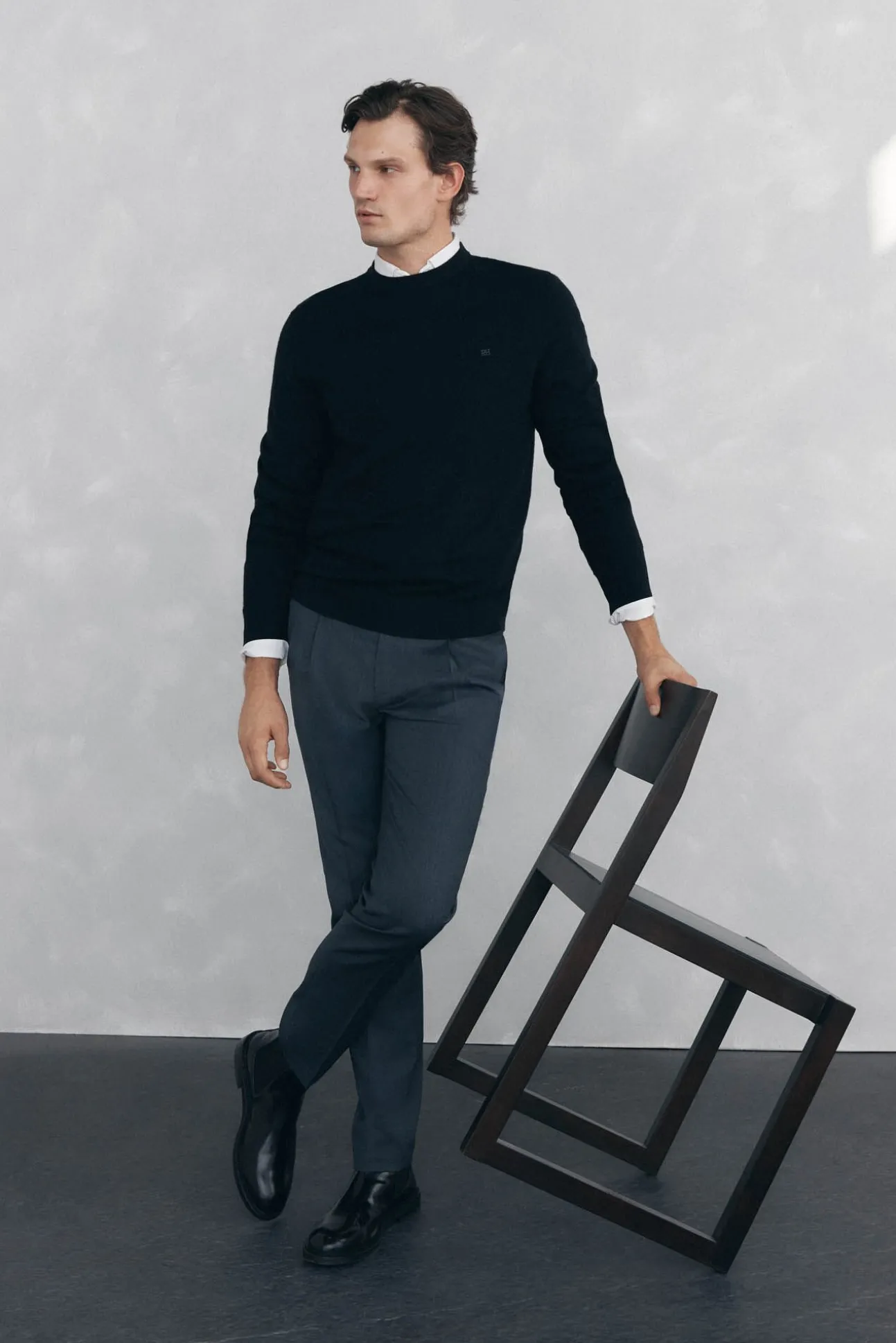 Suéter de gola caixa em lã merino e cashmere