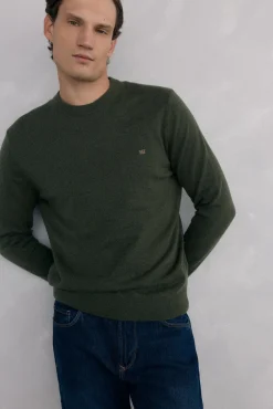 Suéter de gola caixa em lã merino e cashmere