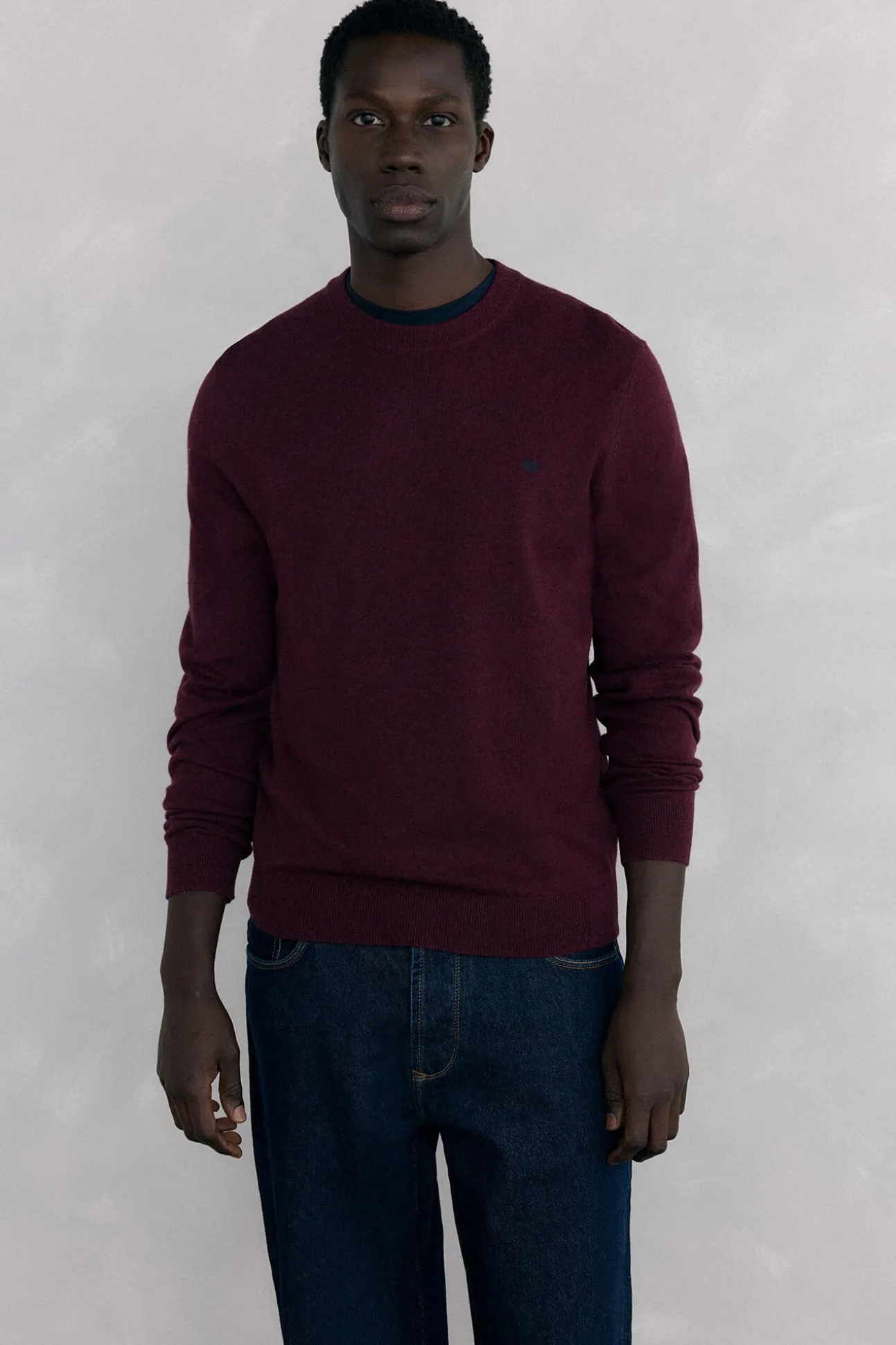 Suéter de gola caixa em lã merino e cashmere