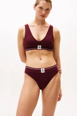 Sutiã bralette canelado com elástico e logo