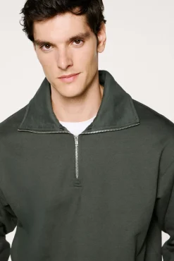 Sweatshirt 100% algodão orgânico com meia fecho-éclair