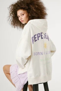 Sweatshirt com capuz de manga comprida com logo bordado e desenho nas costas