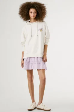 Sweatshirt com capuz de manga comprida com logo bordado e desenho nas costas