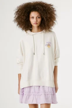 Sweatshirt com capuz de manga comprida com logo bordado e desenho nas costas