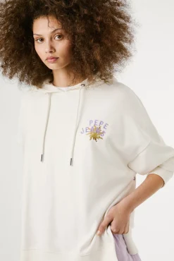 Sweatshirt com capuz de manga comprida com logo bordado e desenho nas costas
