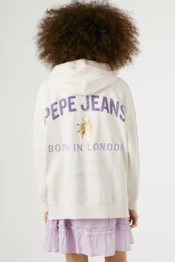 Sweatshirt com capuz de manga comprida com logo bordado e desenho nas costas