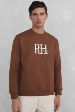 Sweatshirt com gola caixa redonda e logo grande