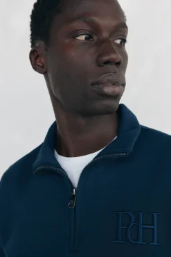 Sweatshirt com gola de fecho-éclair em tecido técnico
