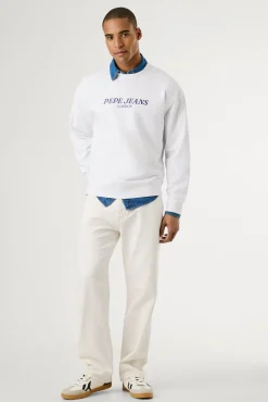 Sweatshirt com gola redonda , logo frontal e estampado nas costas.