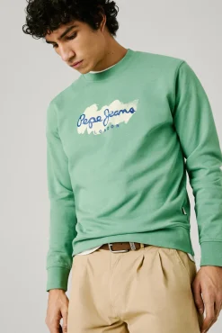 Sweatshirt com gola redonda , logo e estampado.