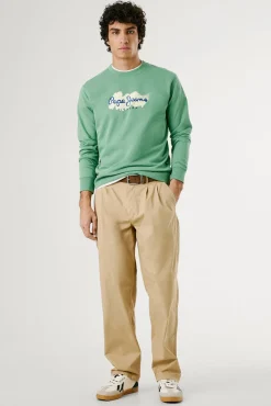 Sweatshirt com gola redonda , logo e estampado.