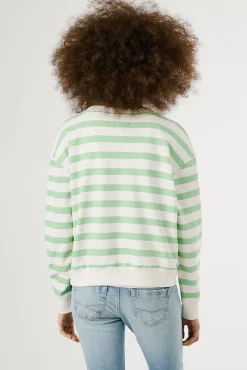 Sweatshirt riscas manga comprida com logo frontal