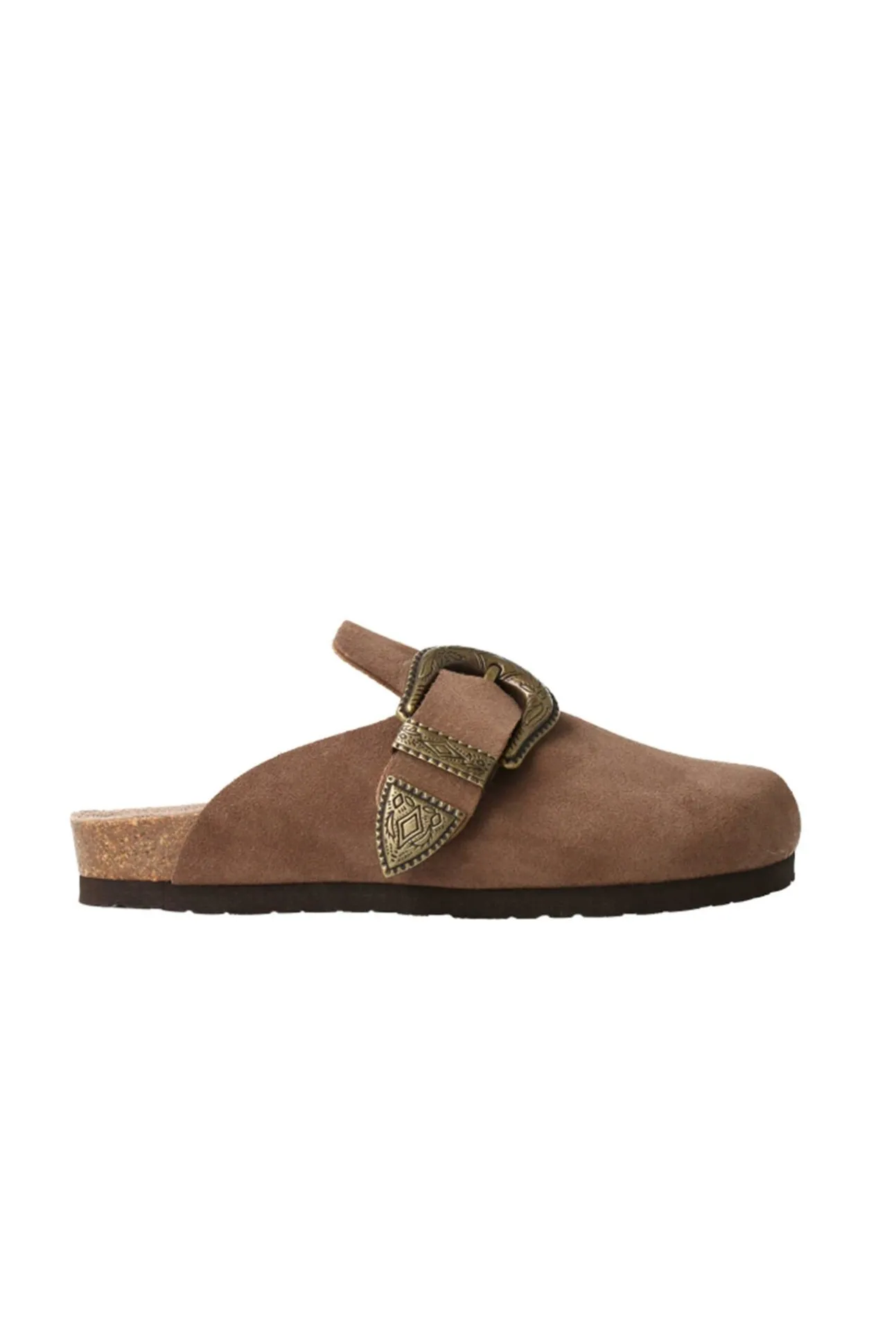 Tamanco de pele estilo cowboy com fivela