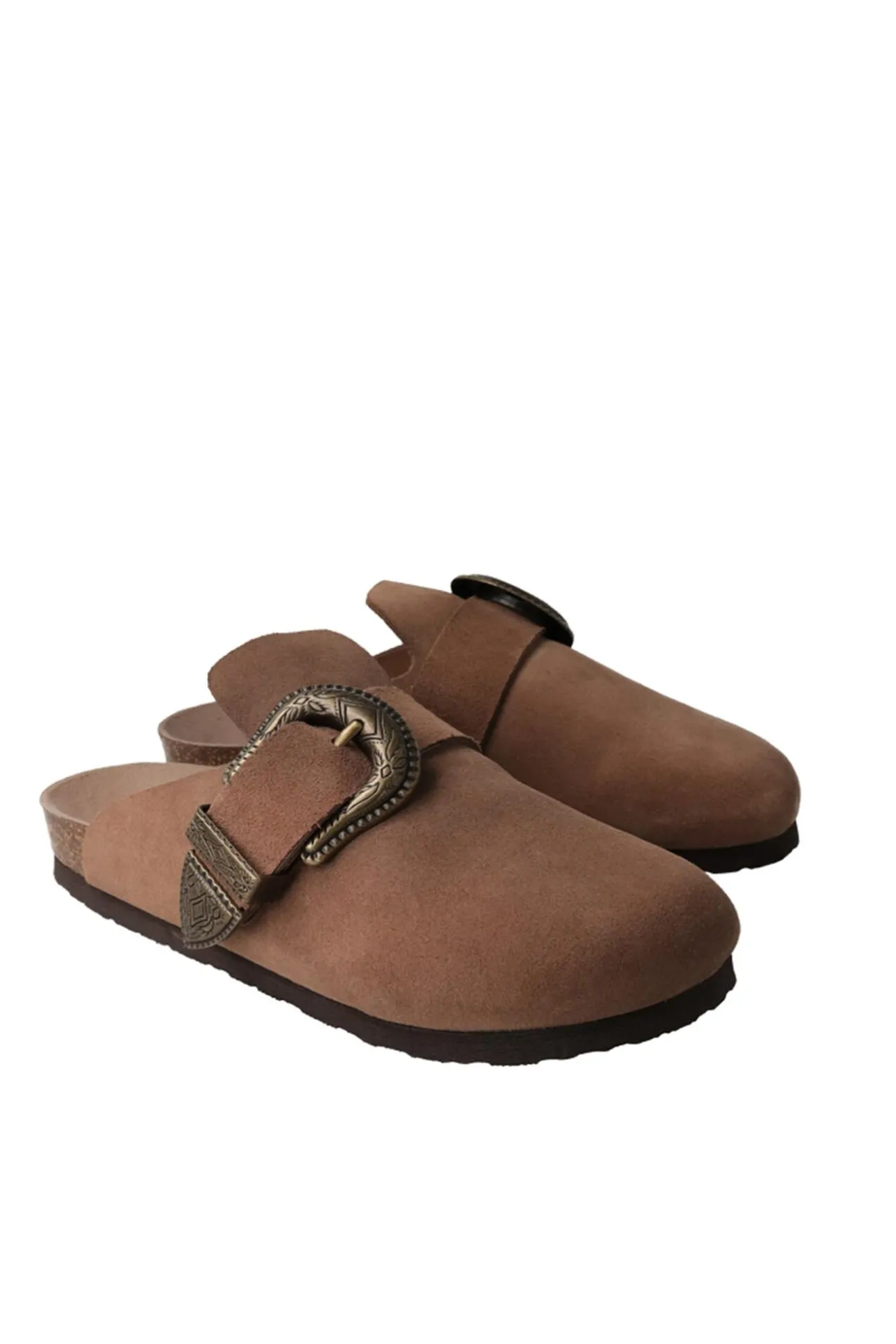 Tamanco de pele estilo cowboy com fivela