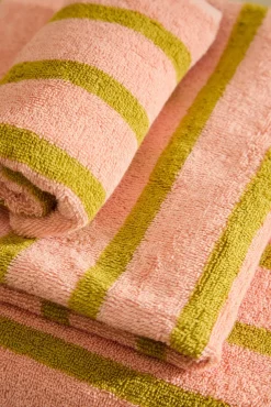 Toalha de banho de algodão felpudo riscas rosa Saturn
