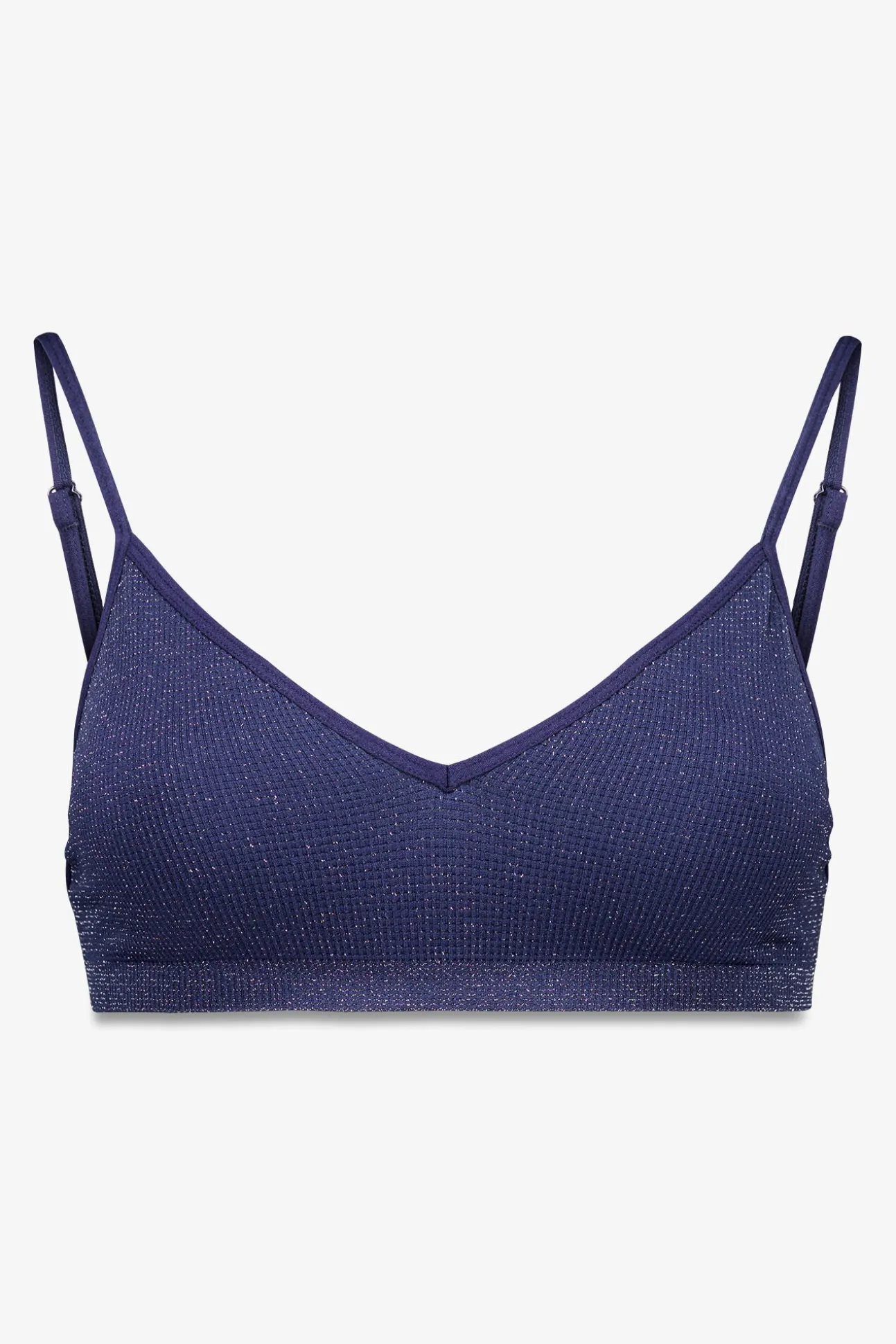 Top canelado sem costura em lurex azul