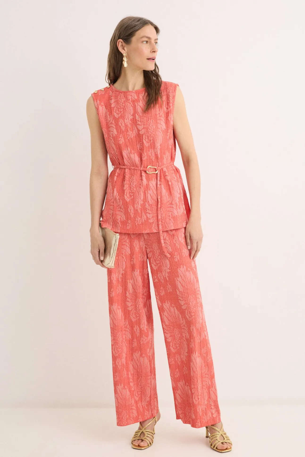 Top com fivela jacquard