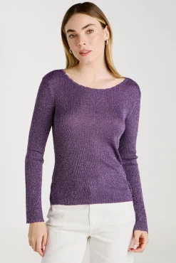 Top de malha reversível com lurex