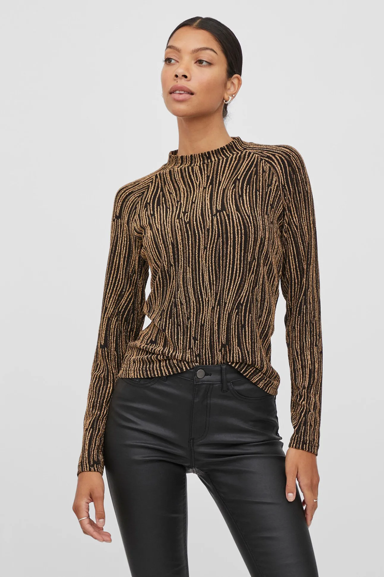 Top manga longa com lurex