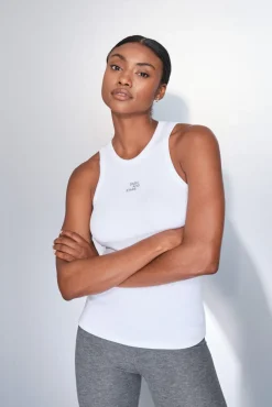 T-shirt halter de algodão canelado branco