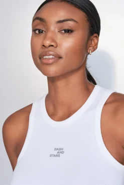 T-shirt halter de algodão canelado branco