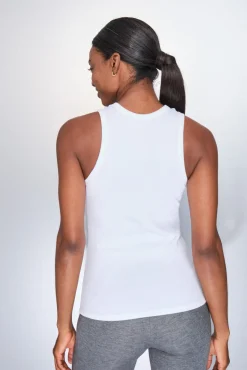 T-shirt halter de algodão canelado branco