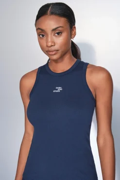T-shirt halter de algodão canelado azul
