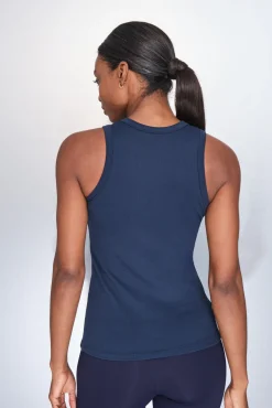 T-shirt halter de algodão canelado azul