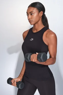 T-shirt halter preto de algodão canelado