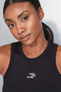 T-shirt halter preto de algodão canelado