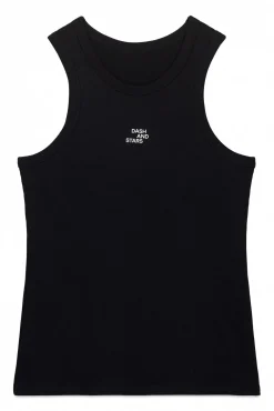 T-shirt halter preto de algodão canelado