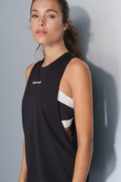 T-shirt halter sem mangas de algodão preto