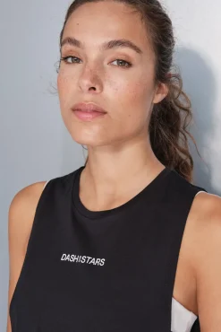 T-shirt halter sem mangas de algodão preto