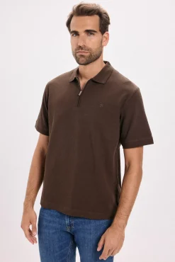 T-shirt polo com fecho-éclair