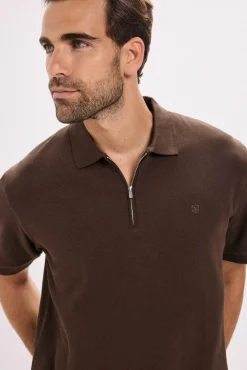 T-shirt polo com fecho-éclair