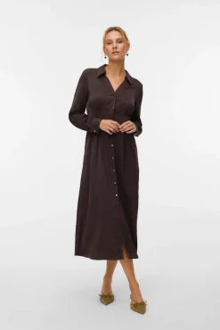 Vestido camisa com efeito acetinado