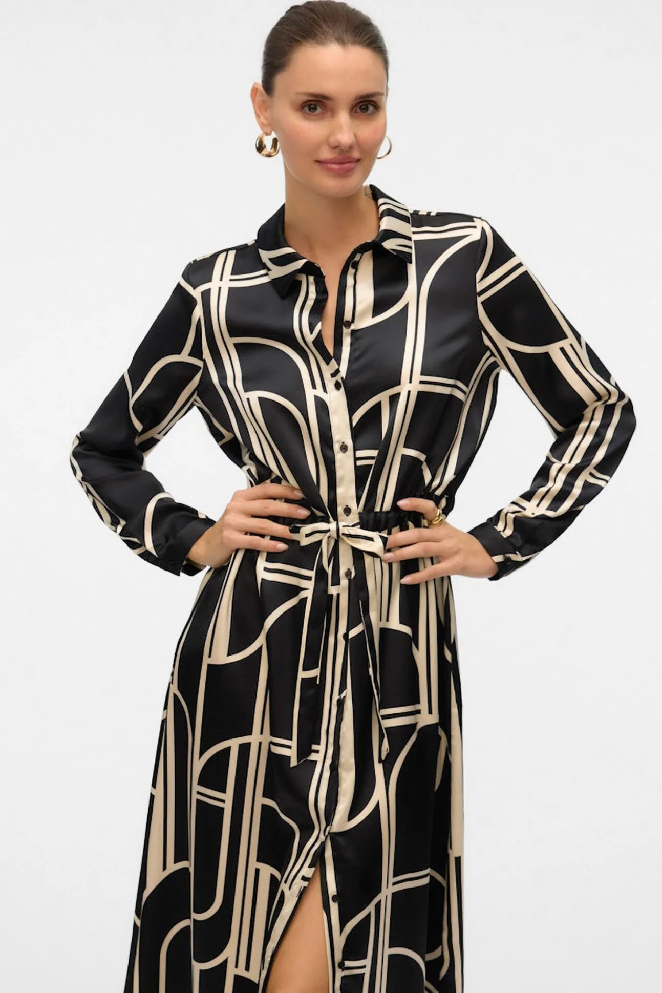 vestido camisa de cetim 7/8