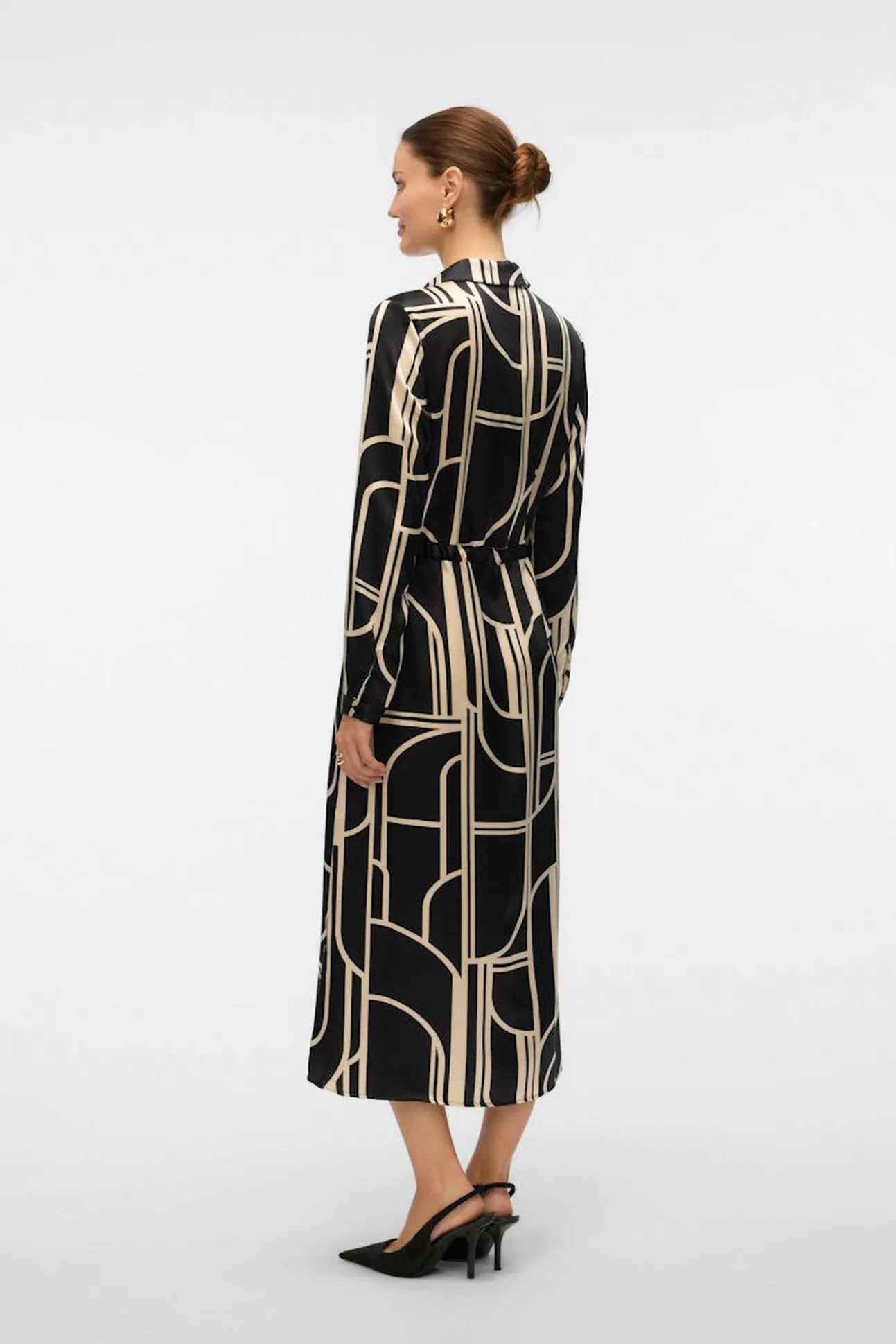 vestido camisa de cetim 7/8