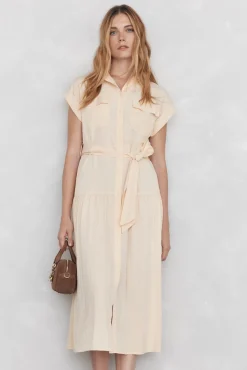 Vestido camisa mangas comprimento midi