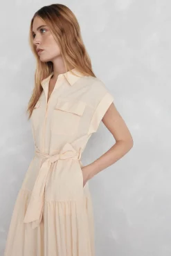 Vestido camisa mangas comprimento midi