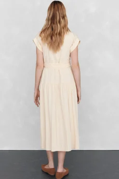 Vestido camisa mangas comprimento midi