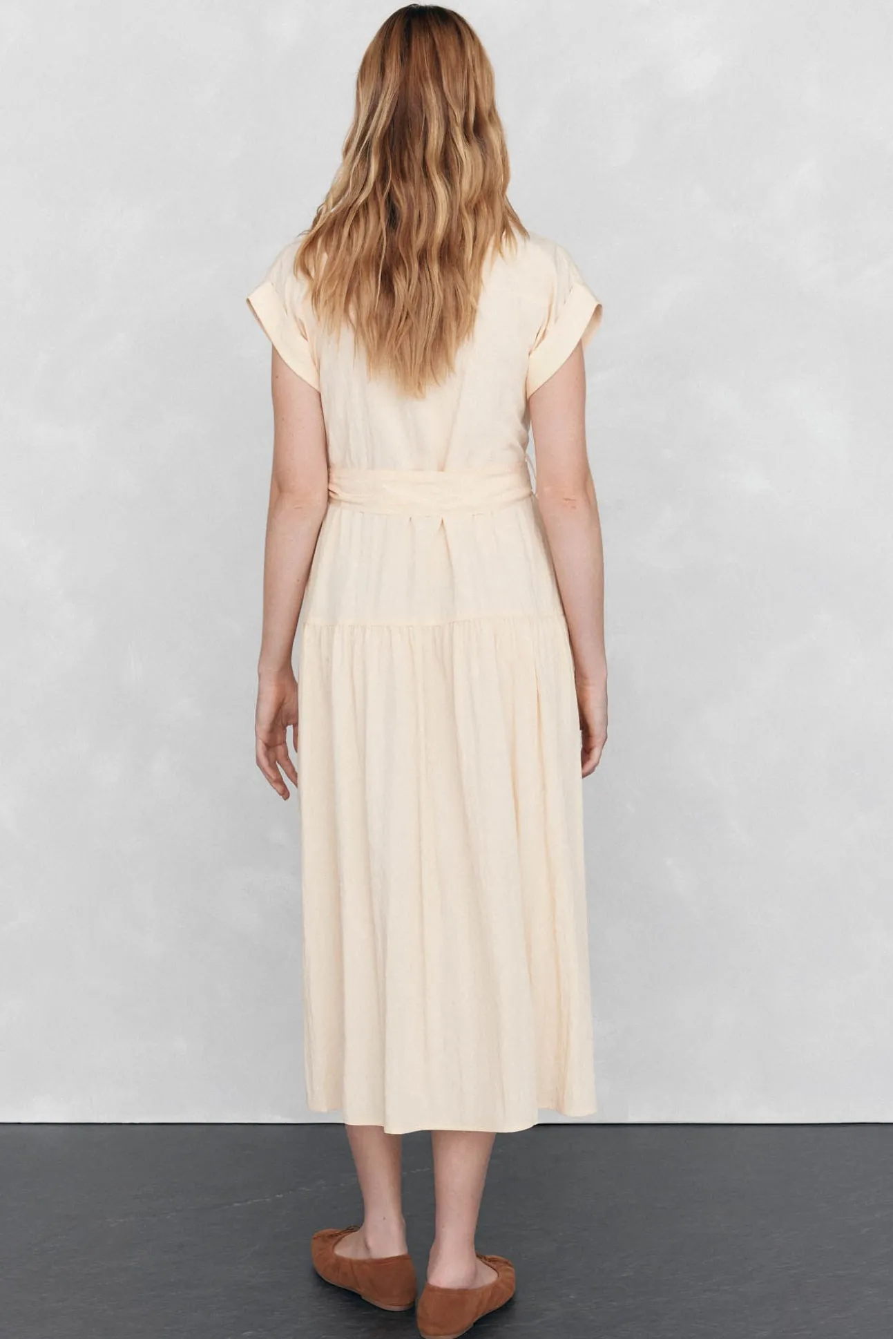 Vestido camisa mangas comprimento midi