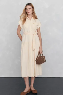 Vestido camisa mangas comprimento midi